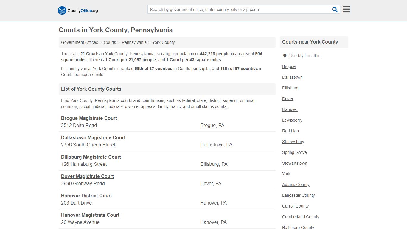 Courts - York County, PA (Court Records & Calendars)